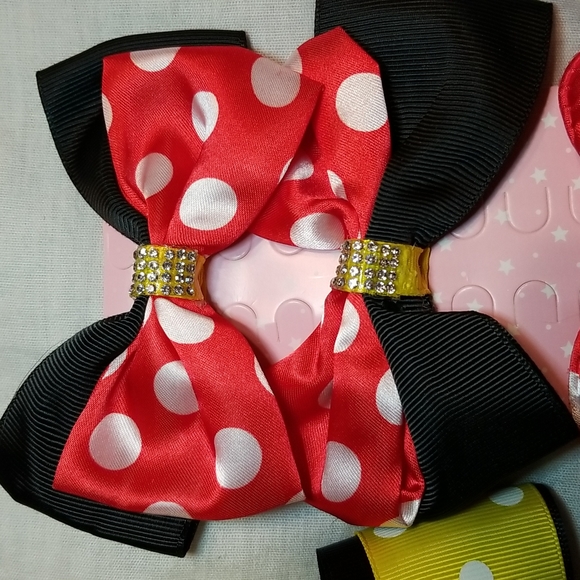 GIRLS MOUSE EARS 6' BOW WITH SEQUINS SET OF PEARL MOUSE CLIPS 4 BOWS - Picture 2 of 10